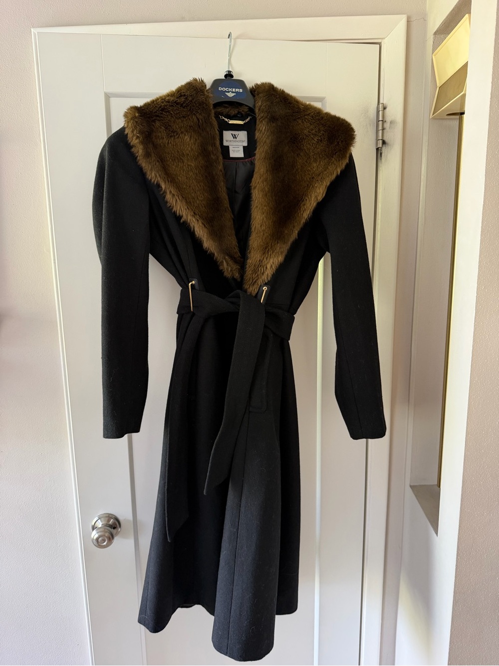 1990’s Vibe Worthington Wool Wrap Coat with Faux Fur Collar - Black